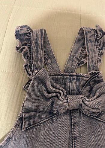 5 Yaş Beden Kızlar İçin Gri Batik Desenli Rahat Denim Tulum