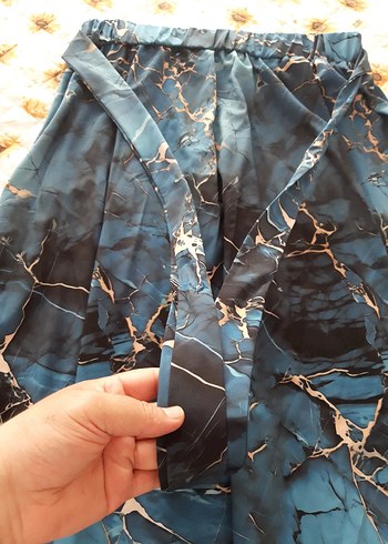 48 Beden Bohem Tarzı Uzun Mavi Batik Etek