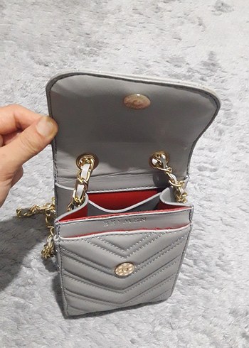 Gri Deri Zincir Detaylı Kadın Çanta - Görsel 3