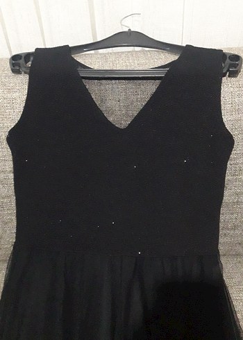 Siyah V Yaka Uzun Gotik Abiye Elbise - Görsel 3