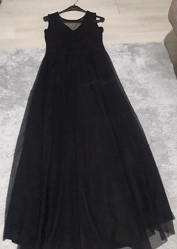 Siyah V Yaka Uzun Gotik Abiye Elbise - Görsel 2