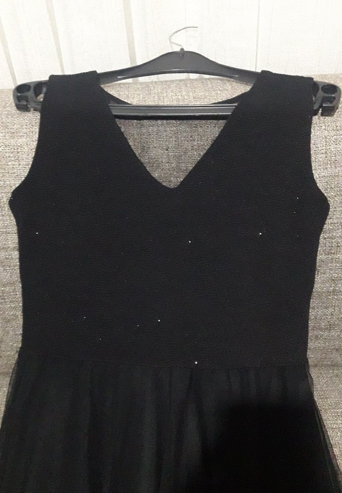 Siyah V Yaka Uzun Gotik Abiye Elbise - Görsel 3