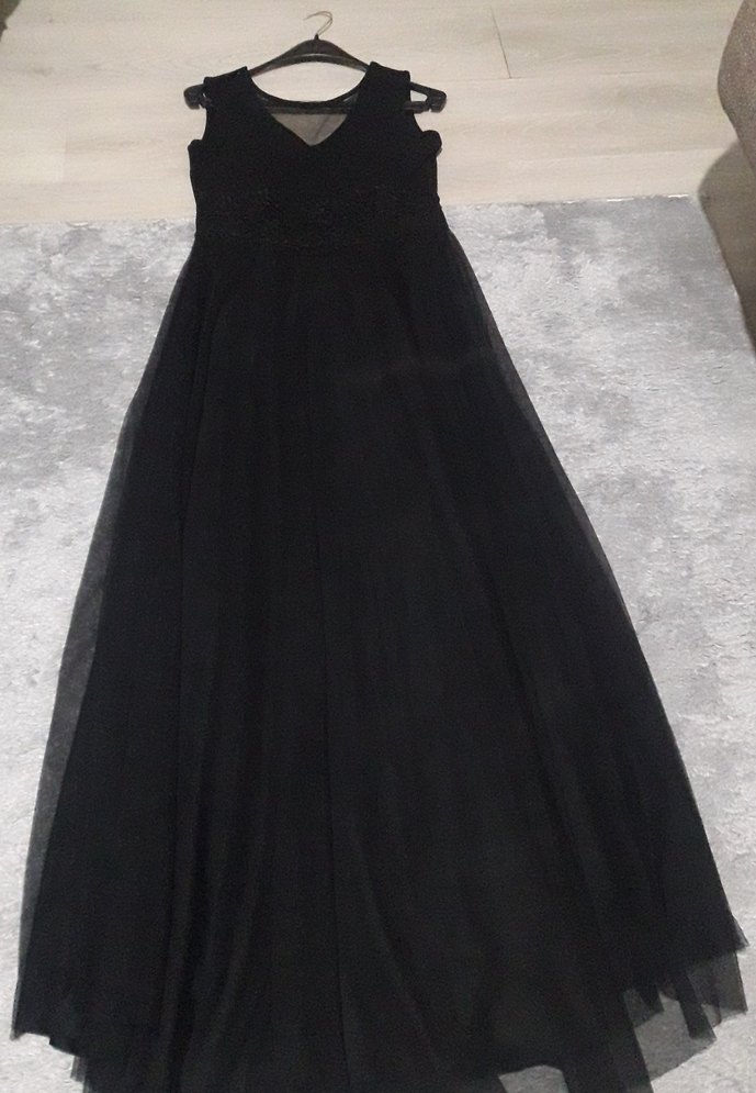 Siyah V Yaka Uzun Gotik Abiye Elbise - Görsel 2