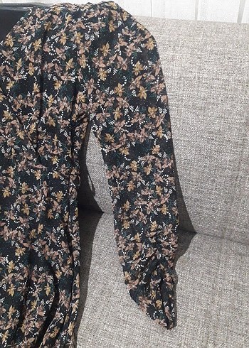 Bohem V Yaka Uzun Kollu Baskılı Elbise - Görsel 2