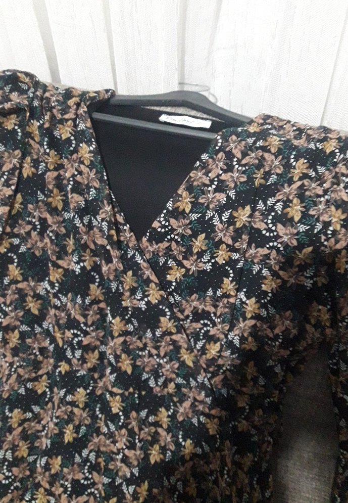 Bohem V Yaka Uzun Kollu Baskılı Elbise - Görsel 3