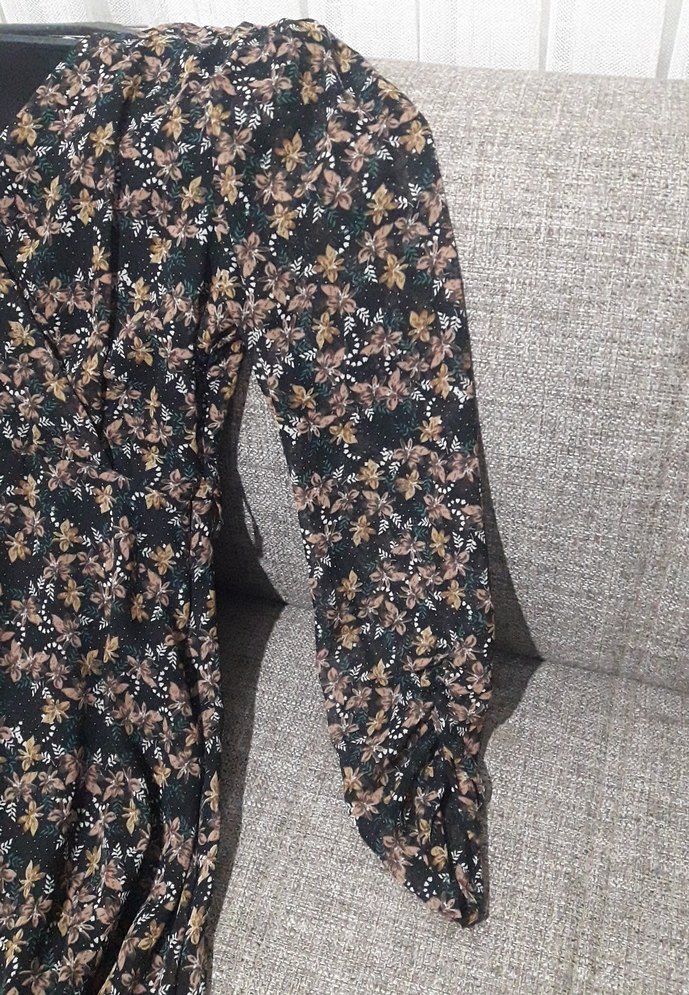 Bohem V Yaka Uzun Kollu Baskılı Elbise - Görsel 2