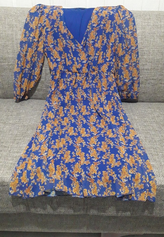 Bohem Mavi Desenli Uzun Kollu Elbise - Görsel 2