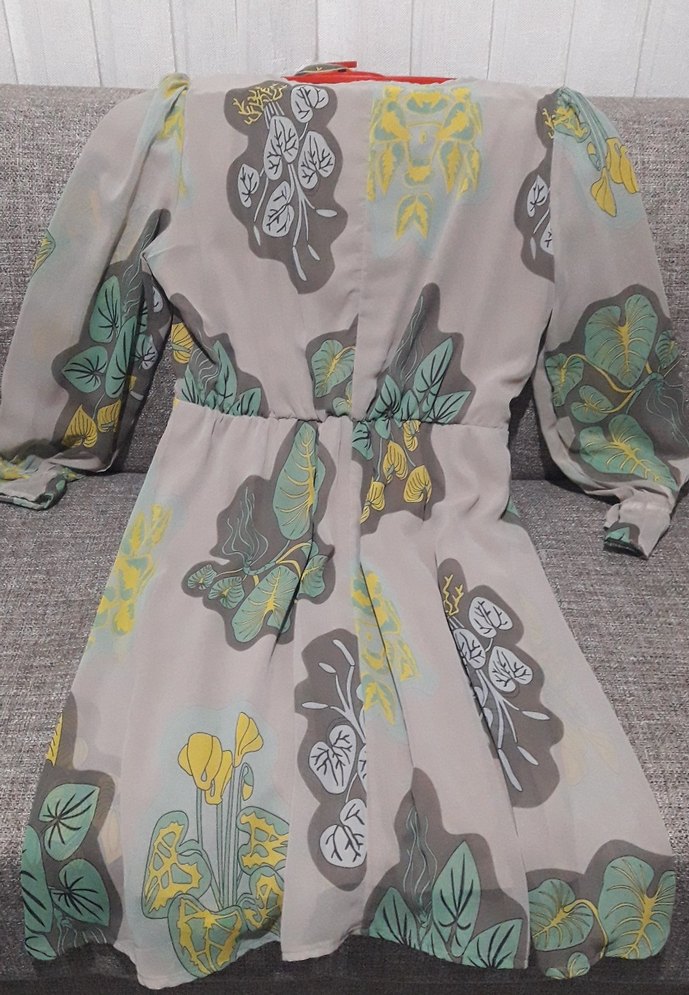 Bohem Uzun Kollu şifon  Gri desenli elbise - Görsel 2