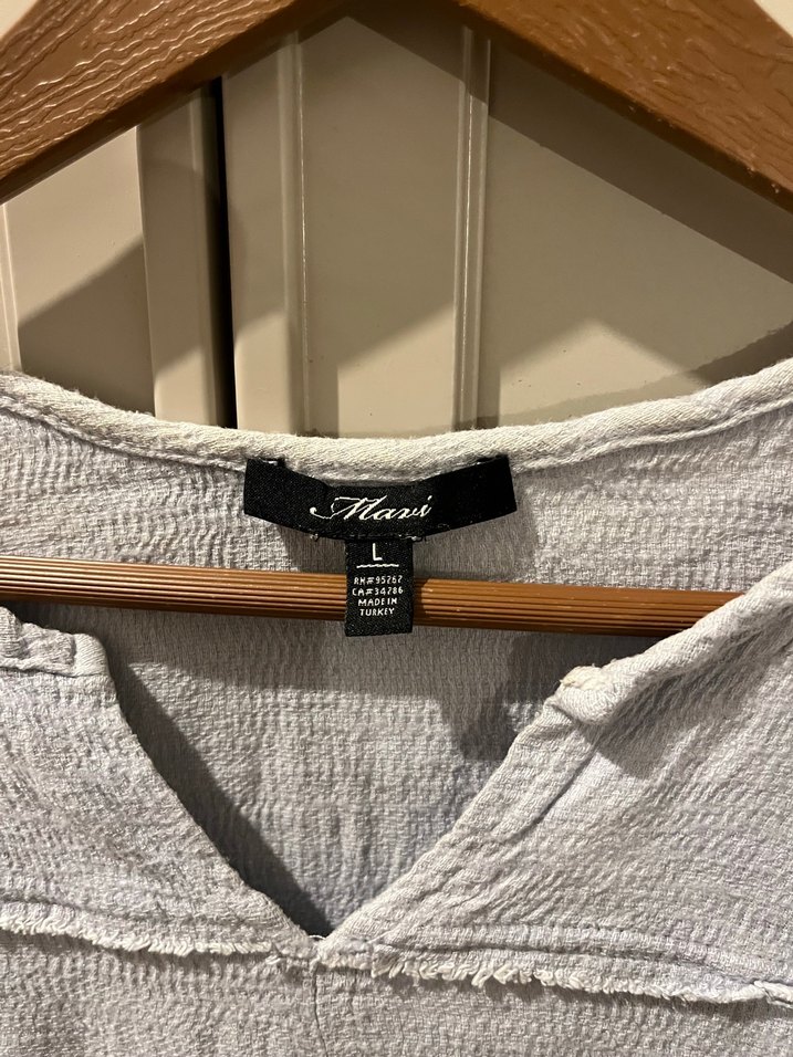 Bebe Mavisi V Yaka Uzun Kollu Keten Gömlek - Görsel 2