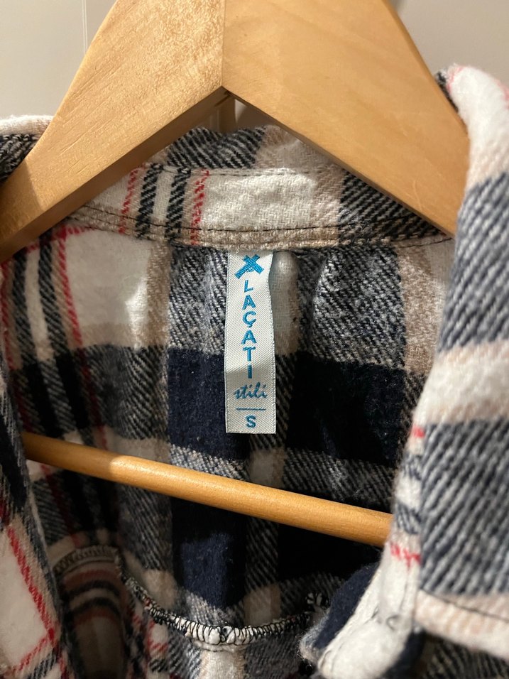 Düğmeli Gri Ekose Kadın Gömlek - Görsel 2