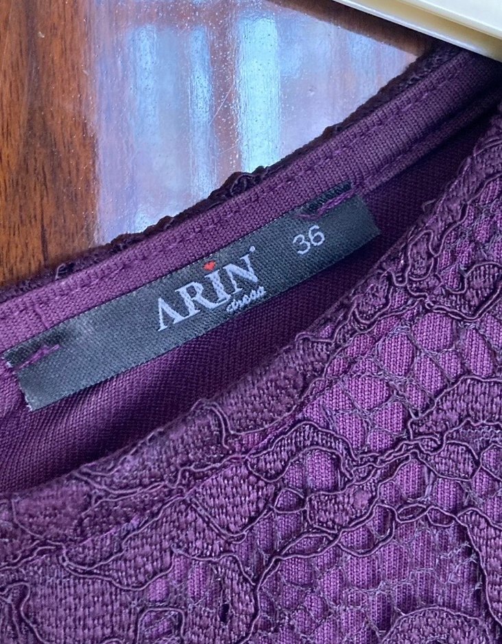 Uzun Kollu Mor Dantel Kadın Abiye Elbise - Görsel 3