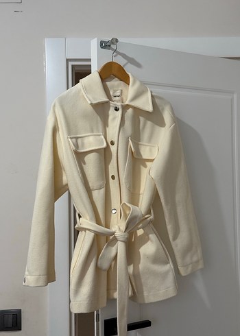 Beyaz Kemerli Midi Kadın Kaban - Görsel 2