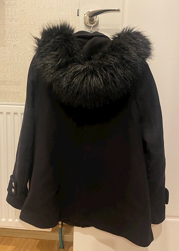 Kürk Detaylı Siyah Midi Kadın Kaban - Görsel 2