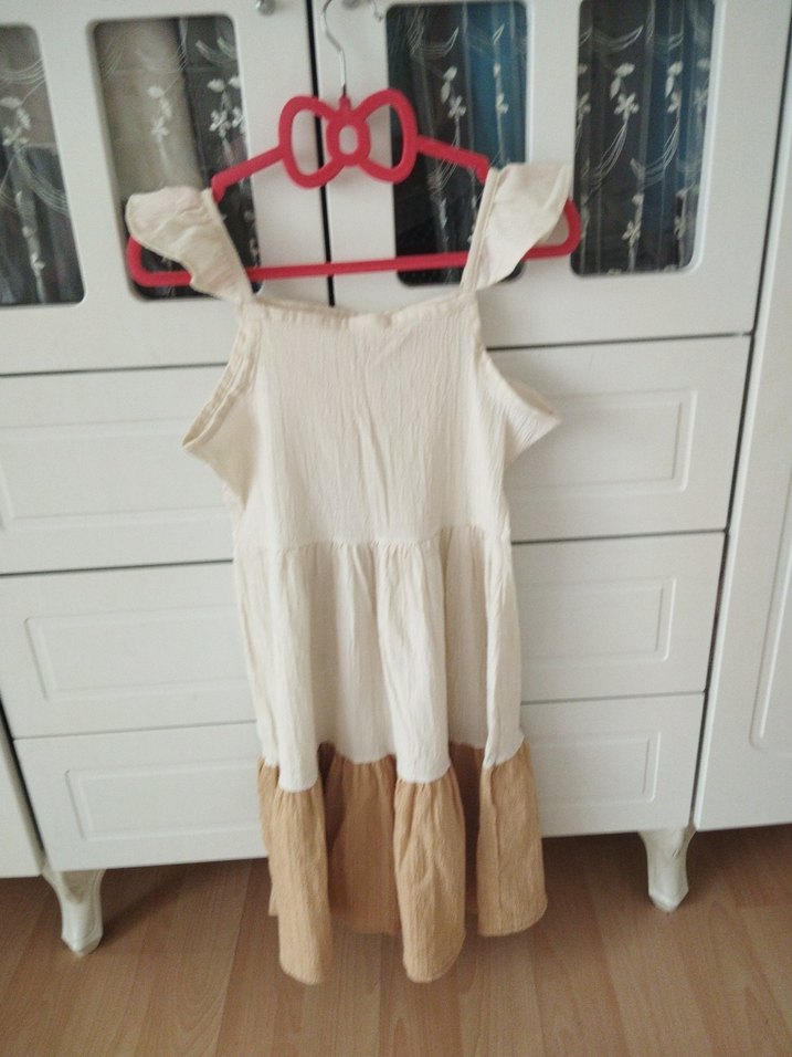 Kız Çocuk Keten Fırfırlı Bohem Elbise - Görsel 3