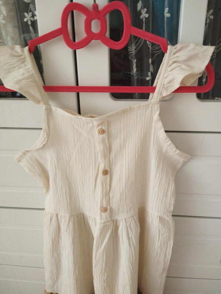 Kız Çocuk Keten Fırfırlı Bohem Elbise - Görsel 2