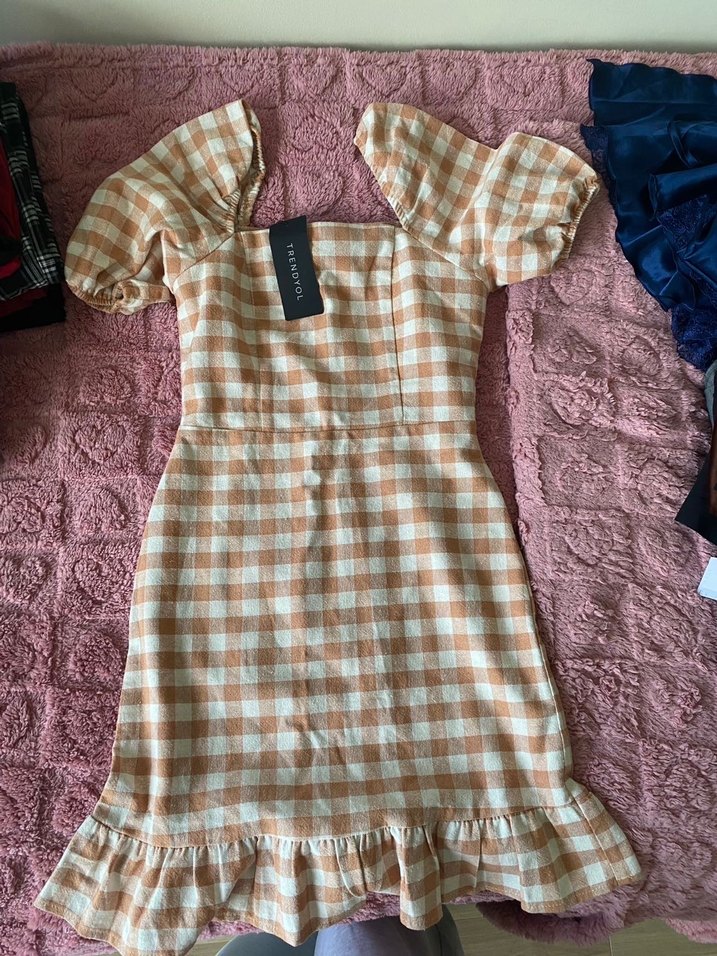 cottagecore ekose elbise - Görsel 2