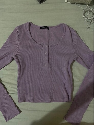 Trendyol & Milla trendyolmilla coquette lila fitilli crop bluz