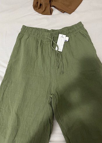 LC Waikiki Kadın Haki Keten Salaş Midi Pantolon