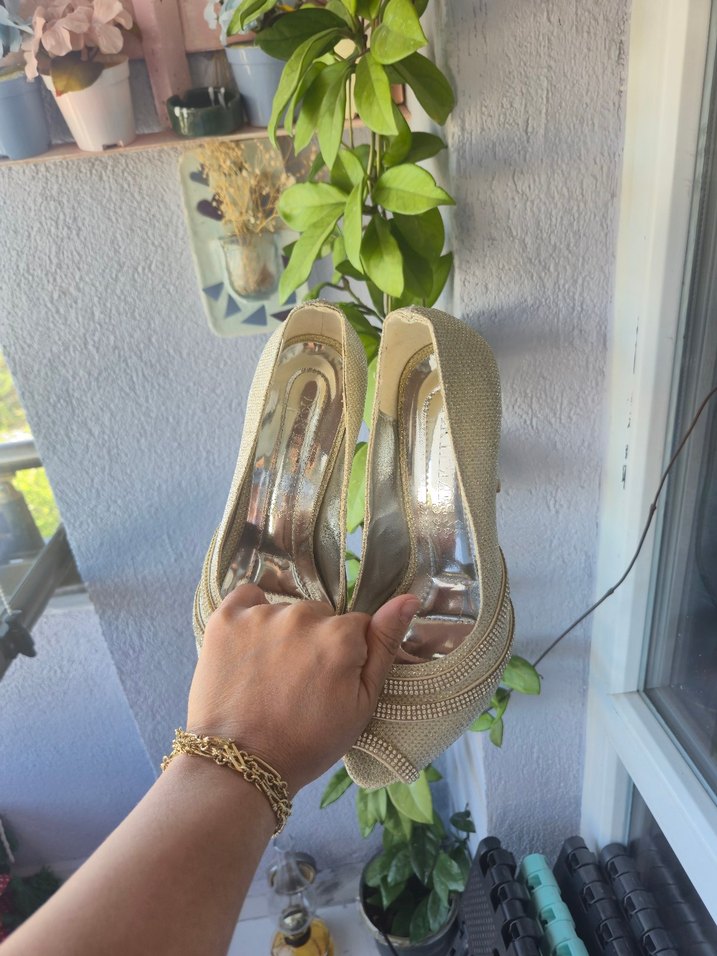 bej taşlı platform topuk stiletto - Görsel 3