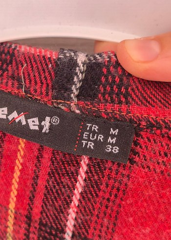 38 Beden kırmızı Renk Kapüşonlu Kırmızı Kareli Rahat Gömlek
