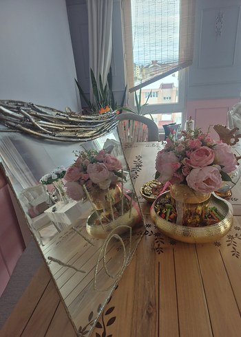 gold gümüş Detaylı Dekoratif Ayna - Görsel 5