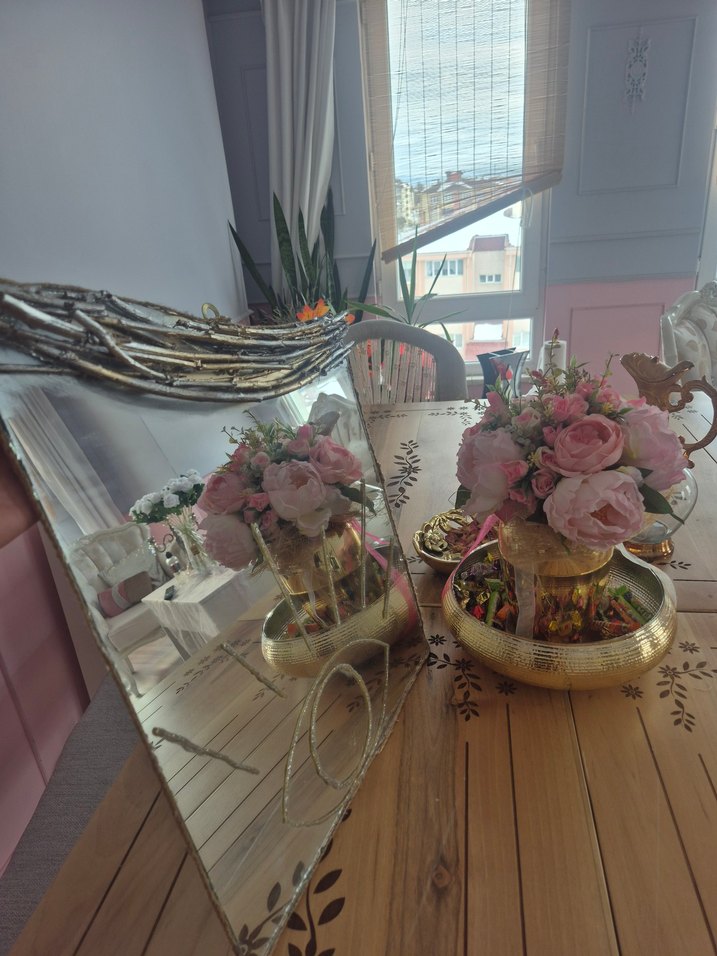 gold gümüş Detaylı Dekoratif Ayna - Görsel 5