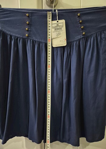 Düğmeli Lacivert Midi Etek - Görsel 5