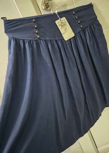 Düğmeli Lacivert Midi Etek - Görsel 4