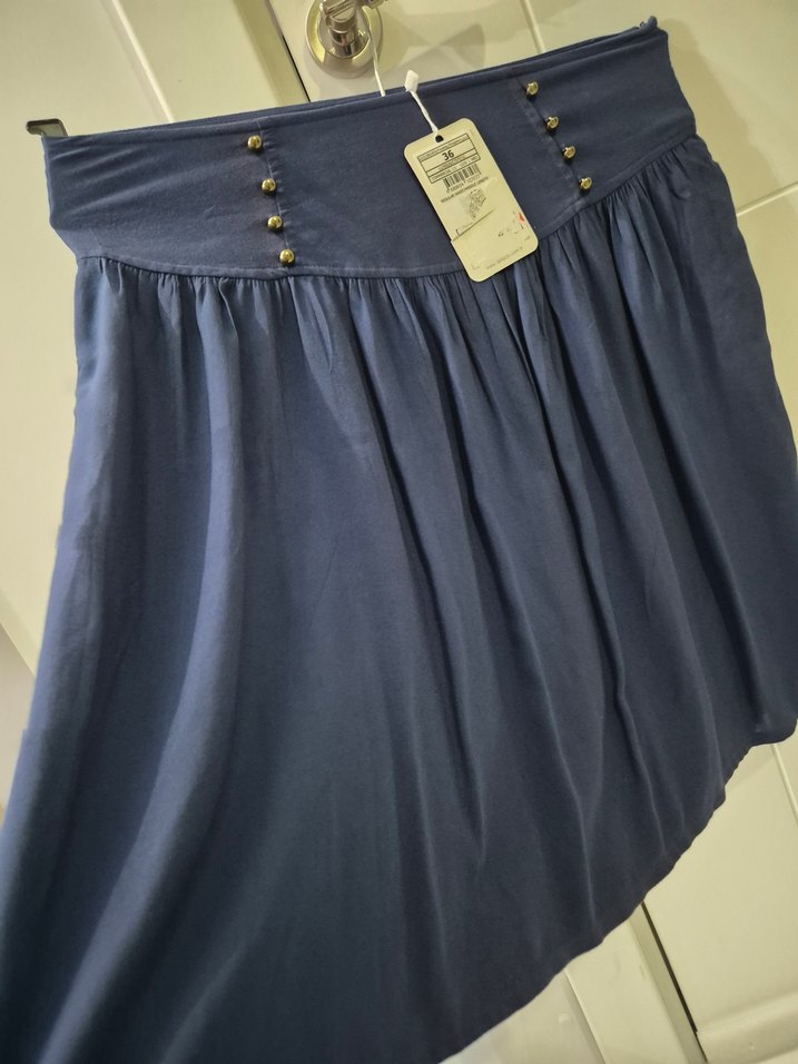 Düğmeli Lacivert Midi Etek - Görsel 4