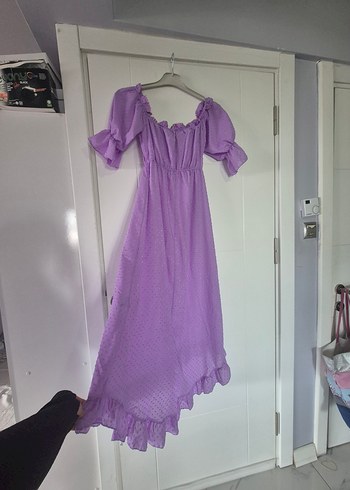 Mor Uzun Bohem Fırfırlı Elbise - Görsel 10