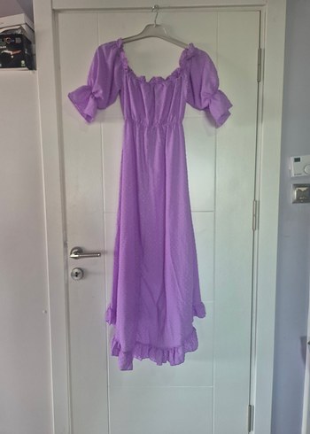 Mor Uzun Bohem Fırfırlı Elbise - Görsel 5