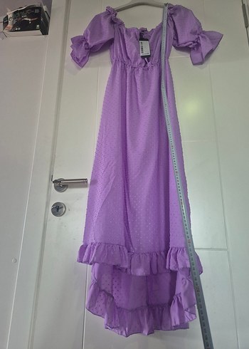 Mor Uzun Bohem Fırfırlı Elbise - Görsel 7