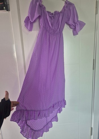 Mor Uzun Bohem Fırfırlı Elbise - Görsel 2