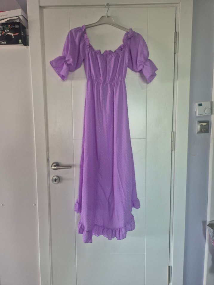 Mor Uzun Bohem Fırfırlı Elbise - Görsel 5