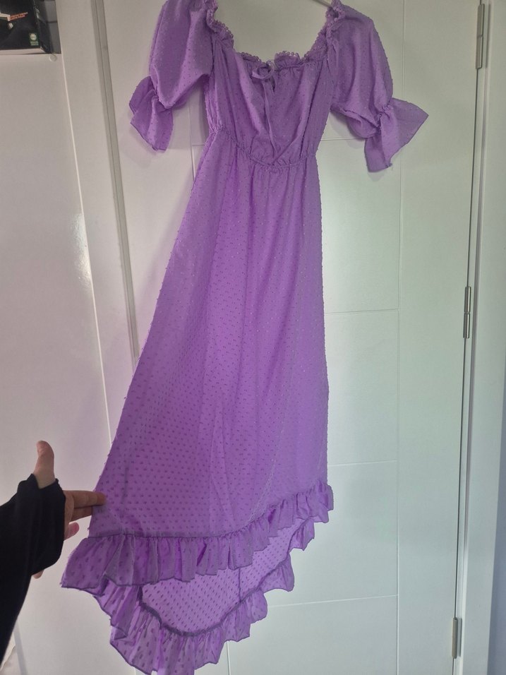 Mor Uzun Bohem Fırfırlı Elbise - Görsel 2