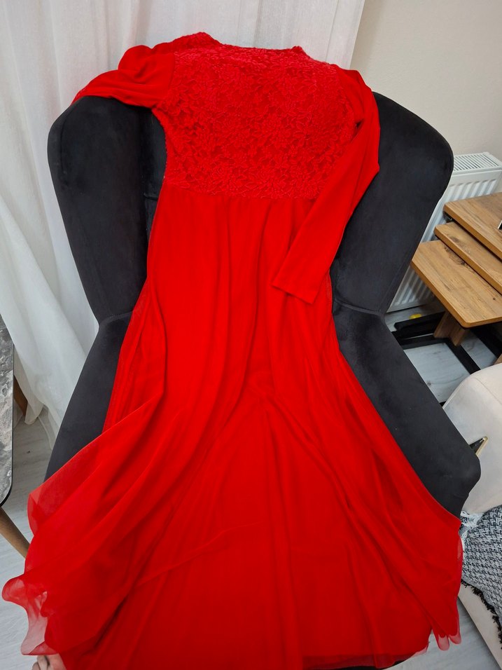 kırmızı abiye elbise. en net rengi 2. foto - Görsel 4