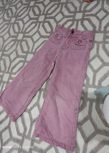 Kız Çocuk Pembe Geniş Paça Denim Pantolon