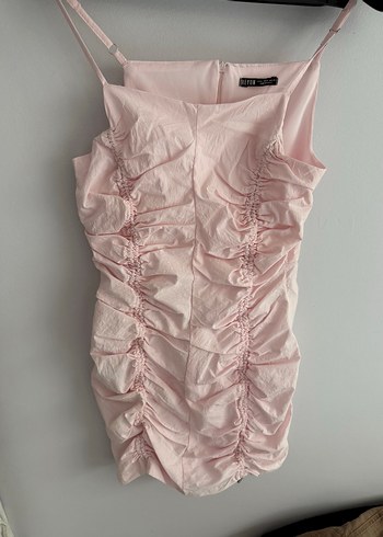 38 Beden Pudra Pembe Mini Elbise