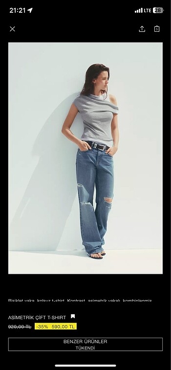 Zara asimetrik tshirt s beden