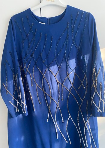 Mavi İşlemeli Hamile Abiye Elbise - Görsel 4