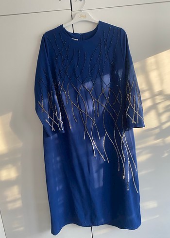 Mavi İşlemeli Hamile Abiye Elbise - Görsel 5