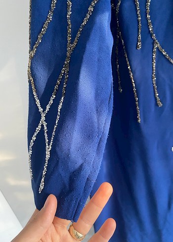 Mavi İşlemeli Hamile Abiye Elbise - Görsel 2