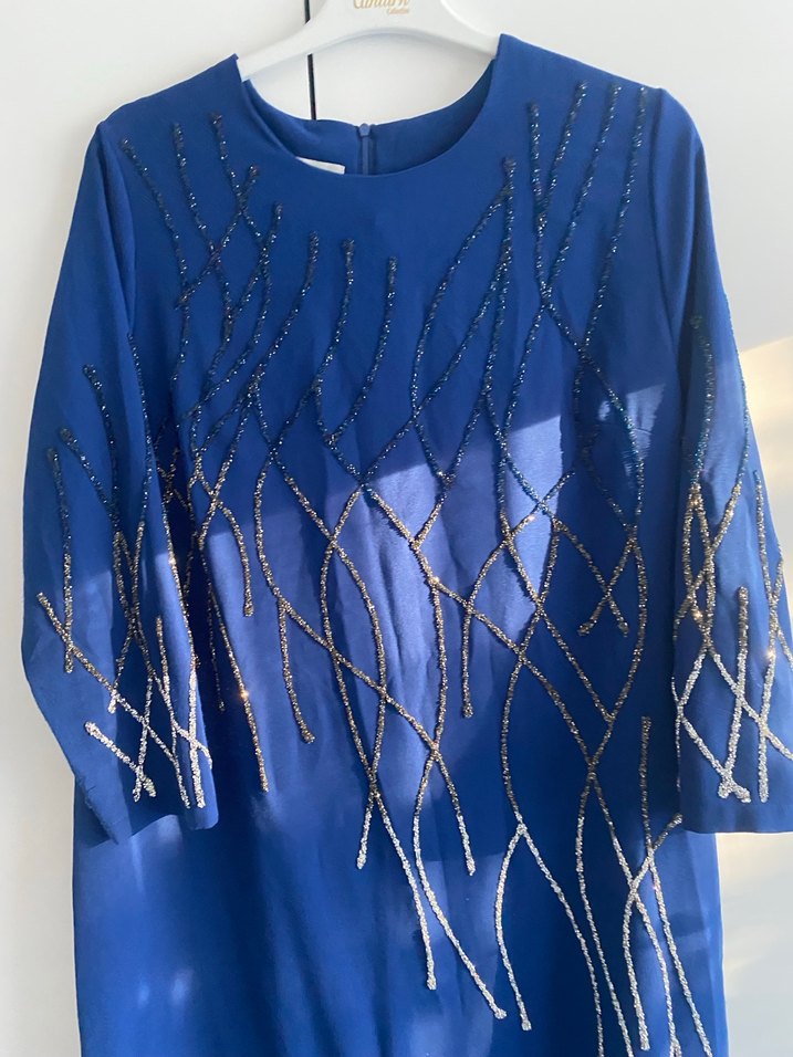 Mavi İşlemeli Hamile Abiye Elbise - Görsel 4