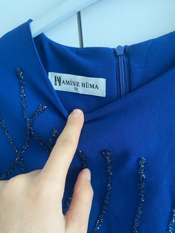 Mavi İşlemeli Hamile Abiye Elbise - Görsel 3