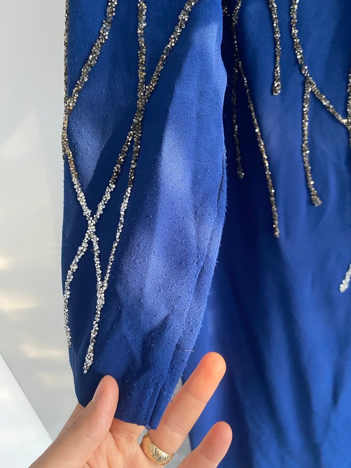 Mavi İşlemeli Hamile Abiye Elbise - Görsel 2