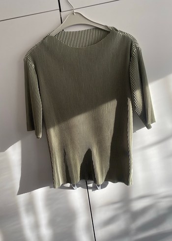 Bej Pilili Keten Kadın Bluz - Görsel 2