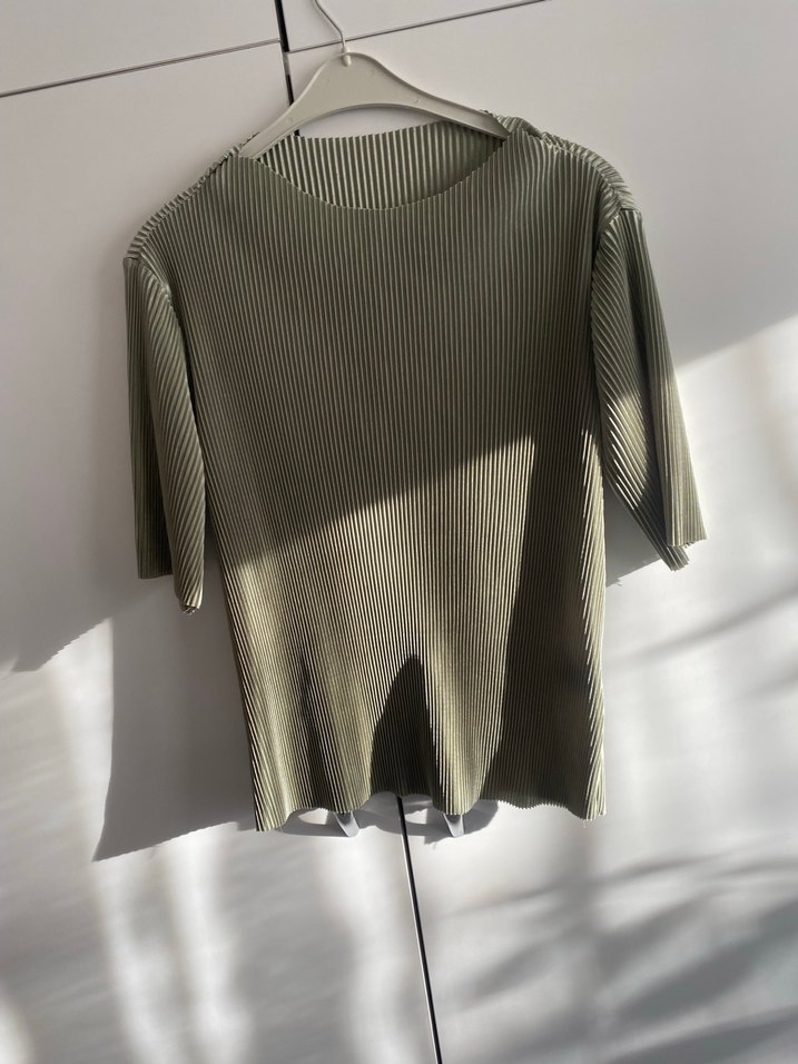 Bej Pilili Keten Kadın Bluz - Görsel 2