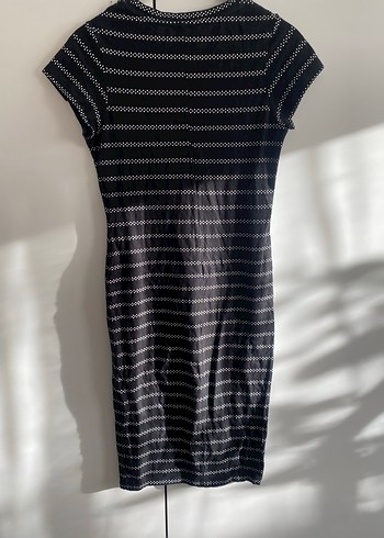 Siyah Gri Örgü Midi Elbise - Görsel 3