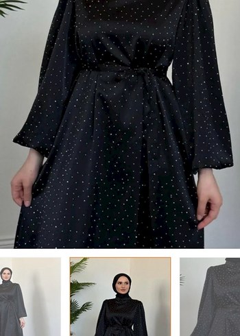 Siyah Puantiyeli Uzun Kadın Elbise - Görsel 2