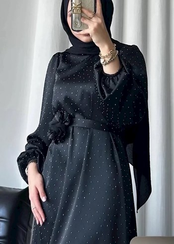 Siyah Puantiyeli Uzun Kadın Elbise - Görsel 3